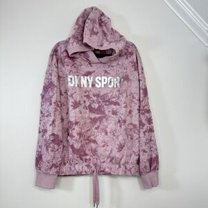 DKNY Sport Girls Hoodie L (12) Pink Tie Dye Pullover Logo Sweatshirt Drawstring‎